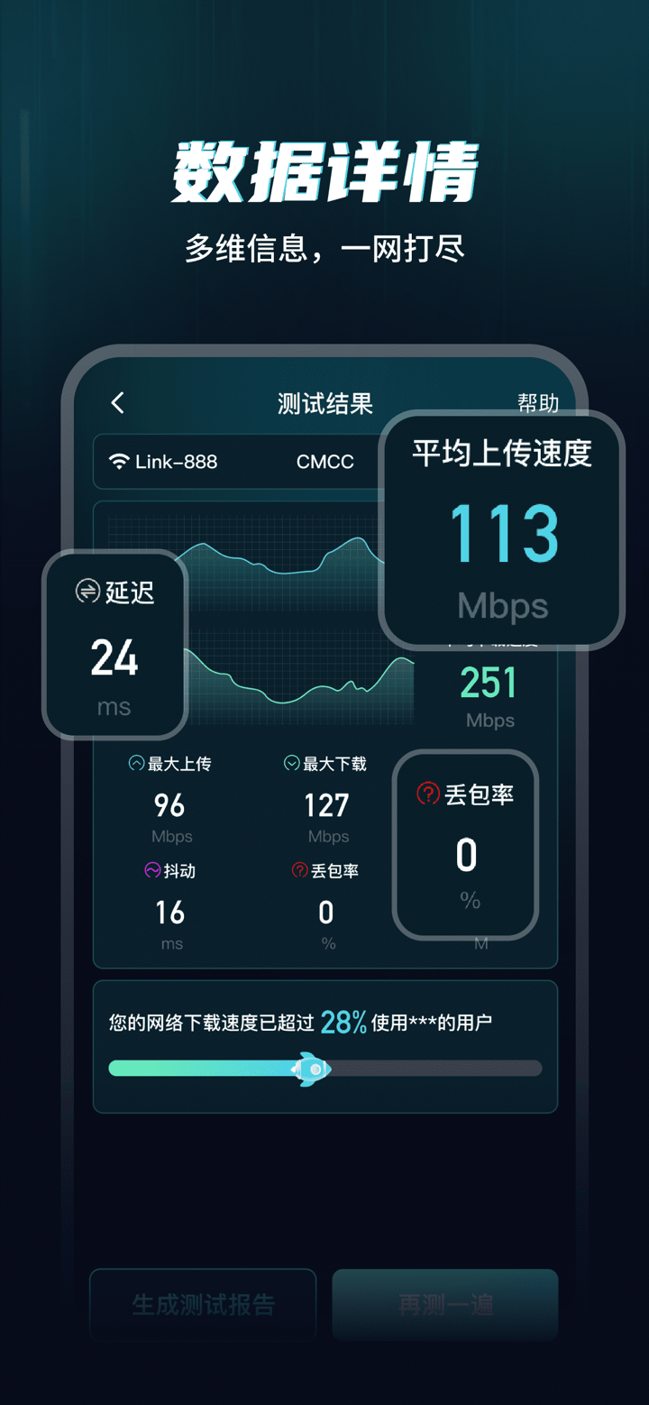 WiFi网速精准极客测-一键网络测速APP，网络检查软件 screenshot 4