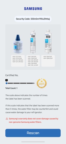 Samsung Ref Water filter Certi screenshot