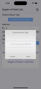 Depth of Field Calculator screenshot #2 for iPhone
