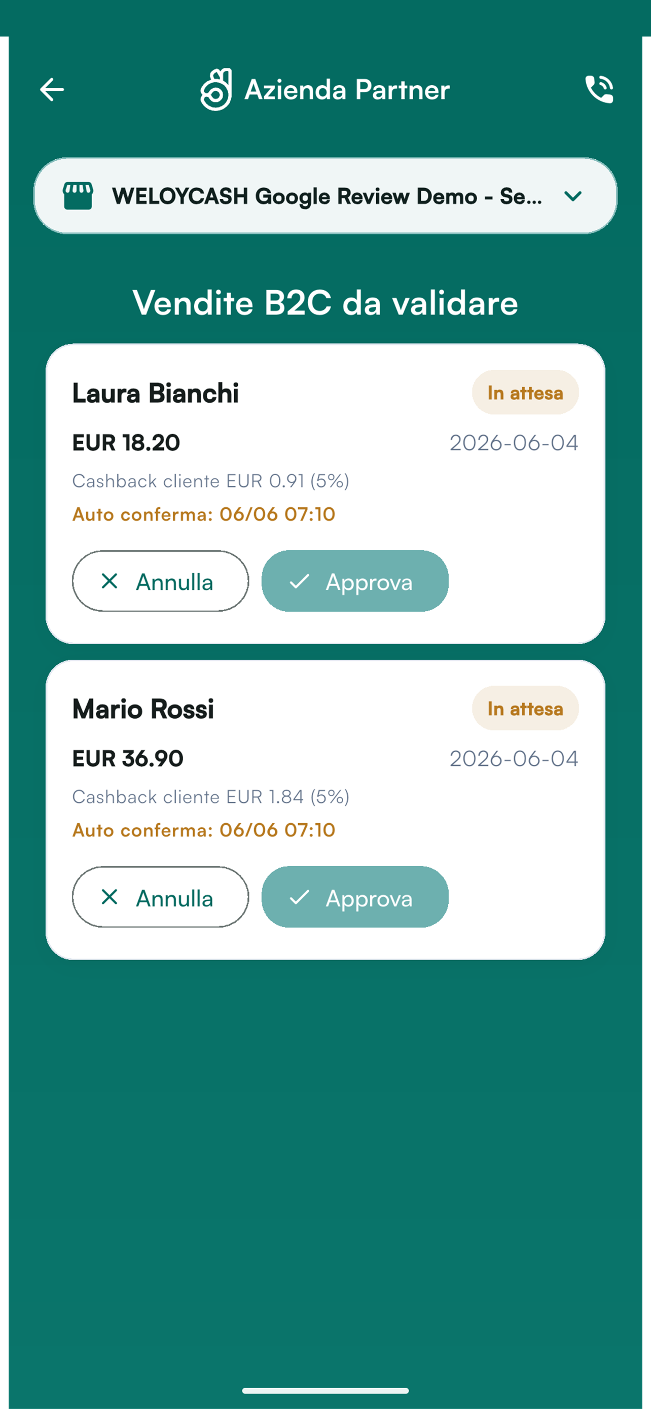 WELOYCASH Azienda Partner screenshot 2