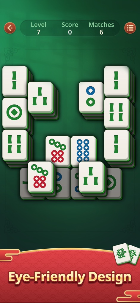 Mahjong Epic: Classic Game - Observe the app's 'Eye-Friendly Design' through its large, clearly delineated bamboo tiles and the overall uncluttered board layout.