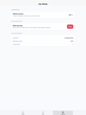 Purchase Order iPad screenshot