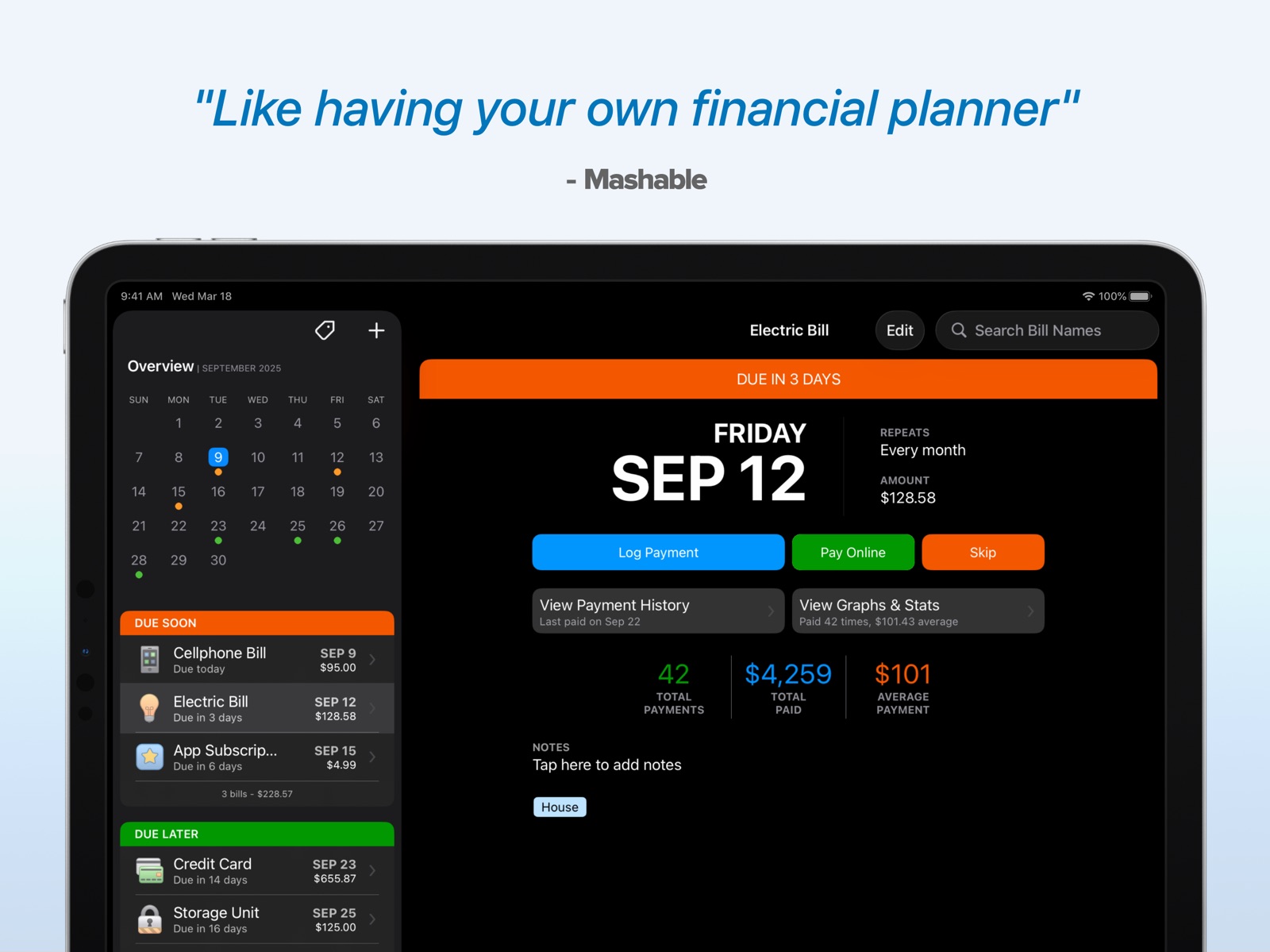 Chronicle - Bill Organizer ipad screenshot 2