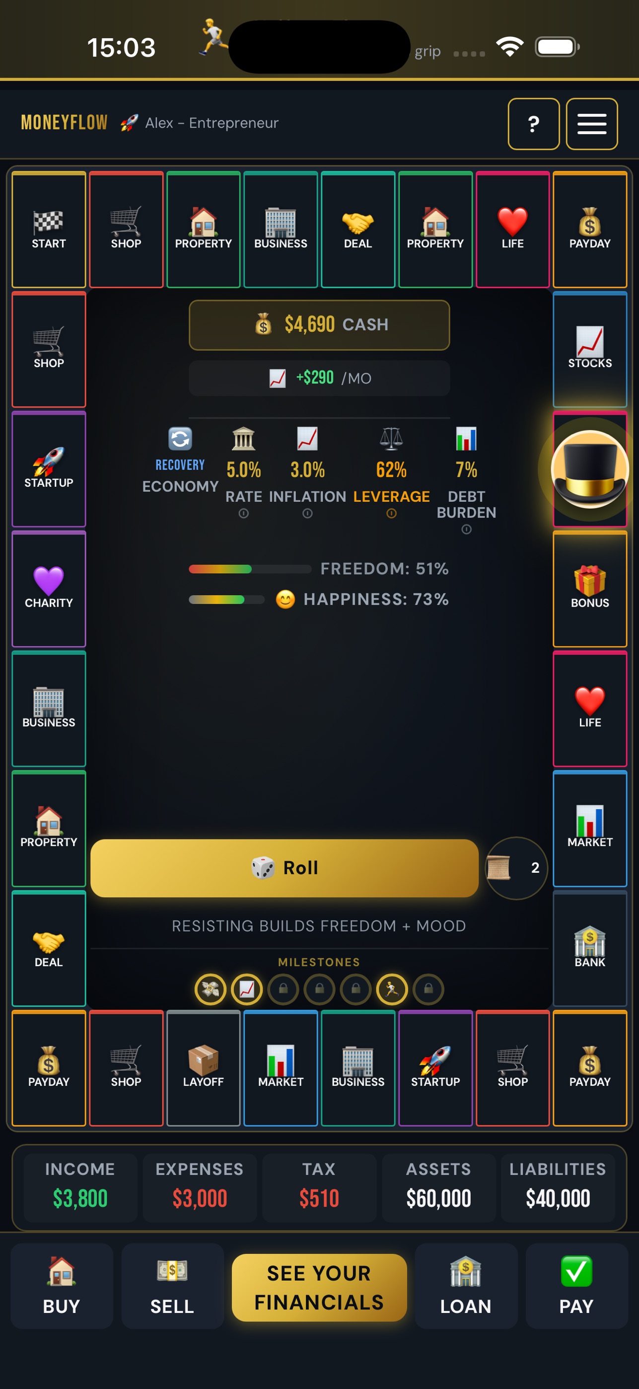 Screenshot 1 of Moneyflow: Juego de Inversión