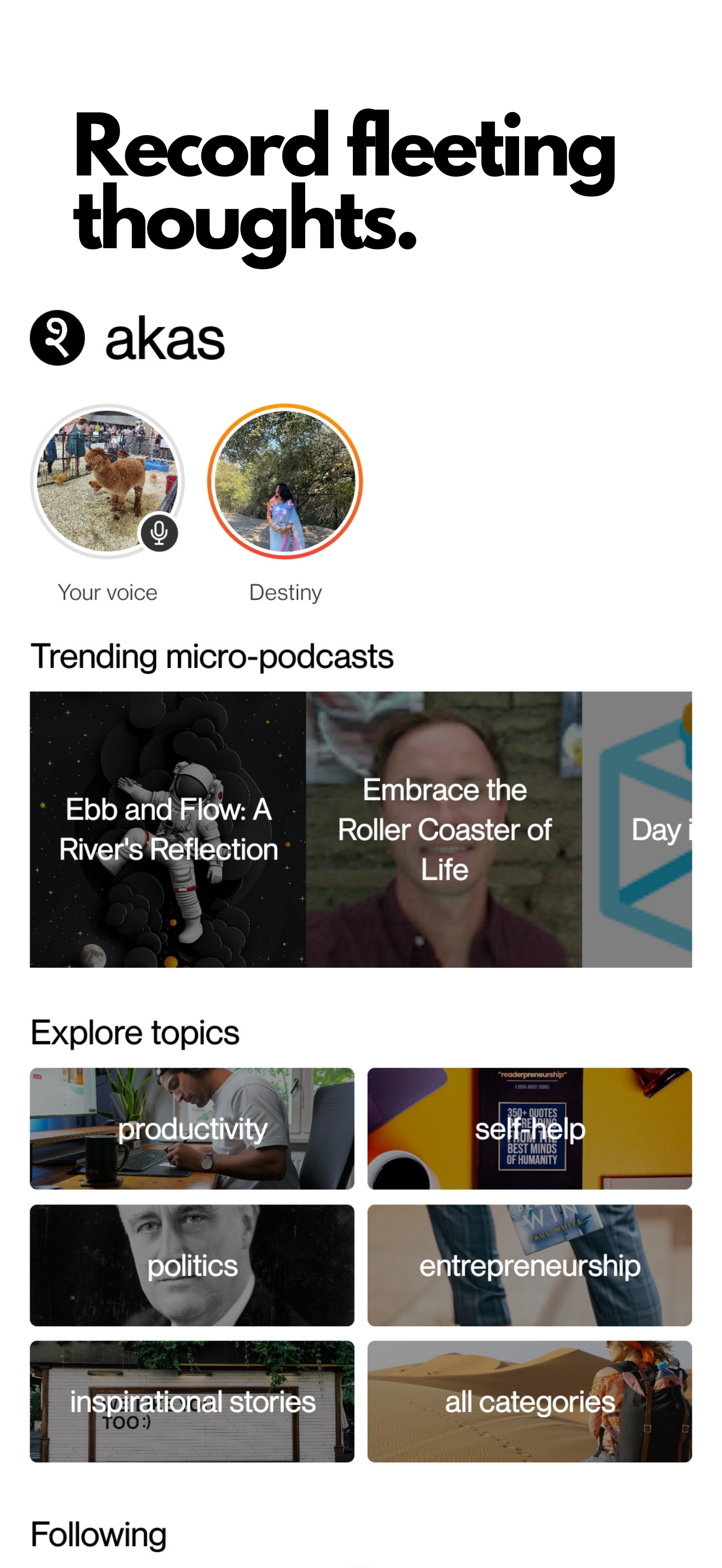 Akas: a micropodcasting app