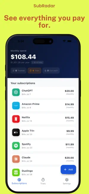 SubRadar: Track Subscriptions screenshot 1