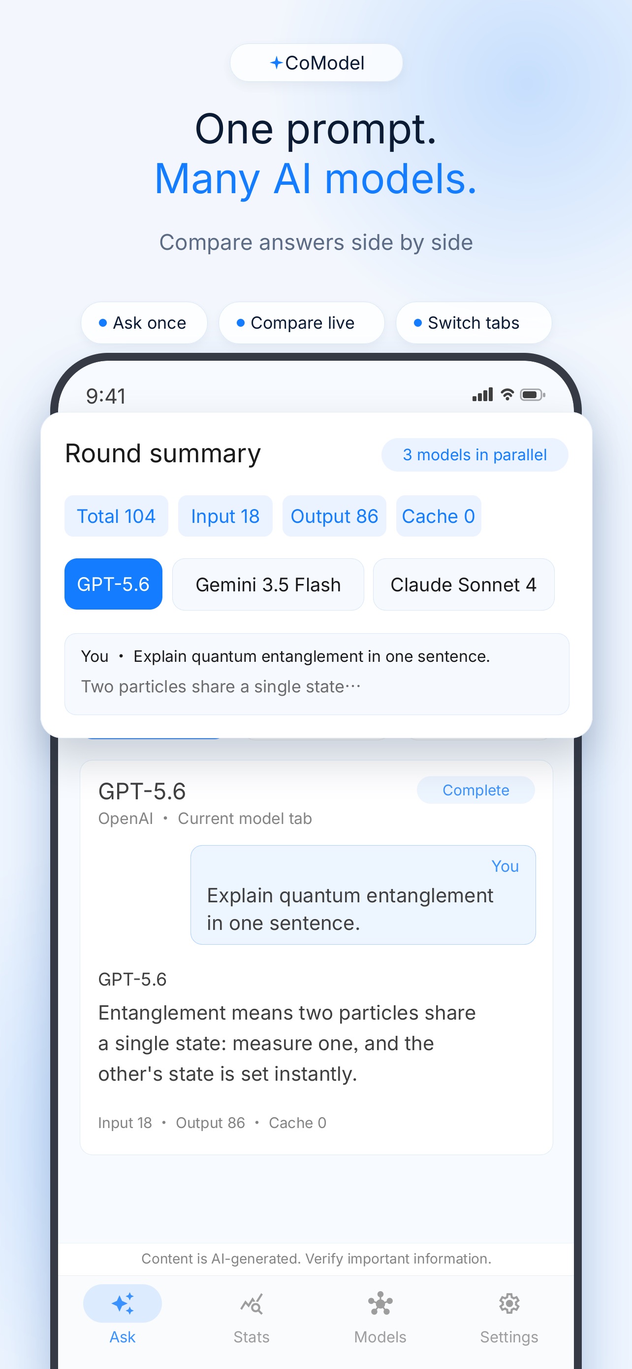 Screenshot 1 of CoModel AI: Compare & Chat