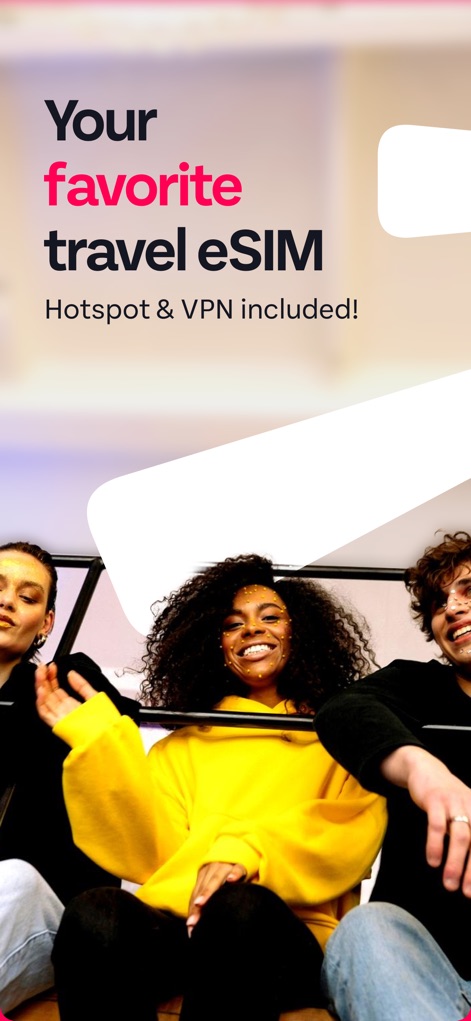 GoMoWorld: Travel eSIM | Data - This visual emphasizes the core "travel eSIM" benefit, prominently featuring additional advantages like "Hotspot & VPN included."