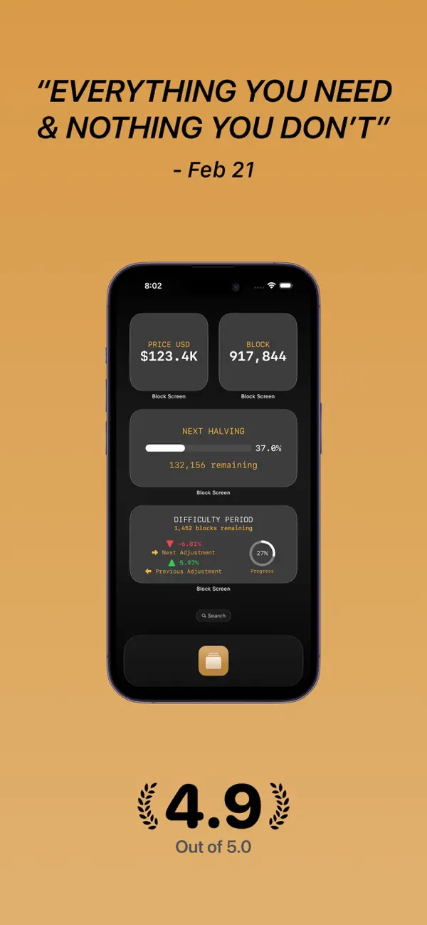 Block Screen: Bitcoin Widgets iPhone App Screenshot 1 – Finanzen