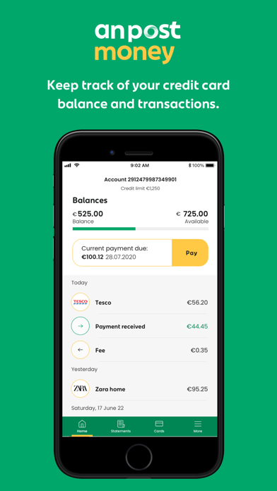 An Post Money Credit Card Screenshot