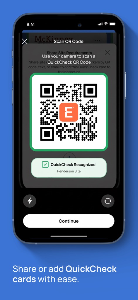 Empower, by ISN - The app facilitates 'QuickCheck Recognized' site entry through an integrated 'QR Code' scanner, simplifying the verification process for jobsite access.