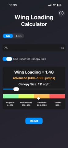 Wing Loading Calculator screenshot