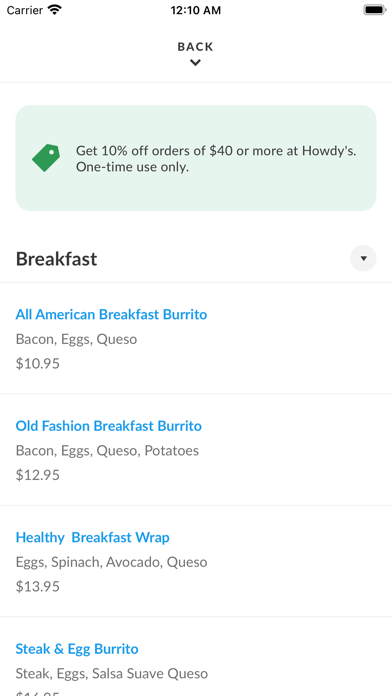 Howdy's Malibu iPhone screenshot 3 - Food & Drink app
