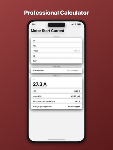Motor Start Current Calculator iPad screenshot
