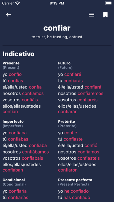 Spanish Conjugation & Verbs Screenshot