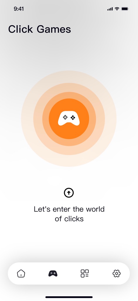 Auto Clicker - Tap Assistant - Designed for gamers, this screen emphasizes the app's capability to enhance gameplay, featuring a prominent game controller icon and an inviting prompt to 'enter the world of clicks'.