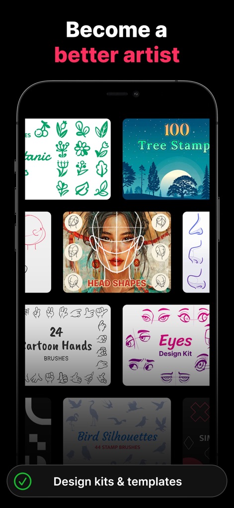 Artist Brushes for Procreate - Enhance artistic skills with practical design elements, such as the detailed 'Head Shapes' template and the comprehensive 'Eyes Design Kit'.