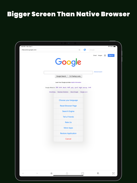 Private Full Screen Browser iPad screenshot 5 - Utilities app
