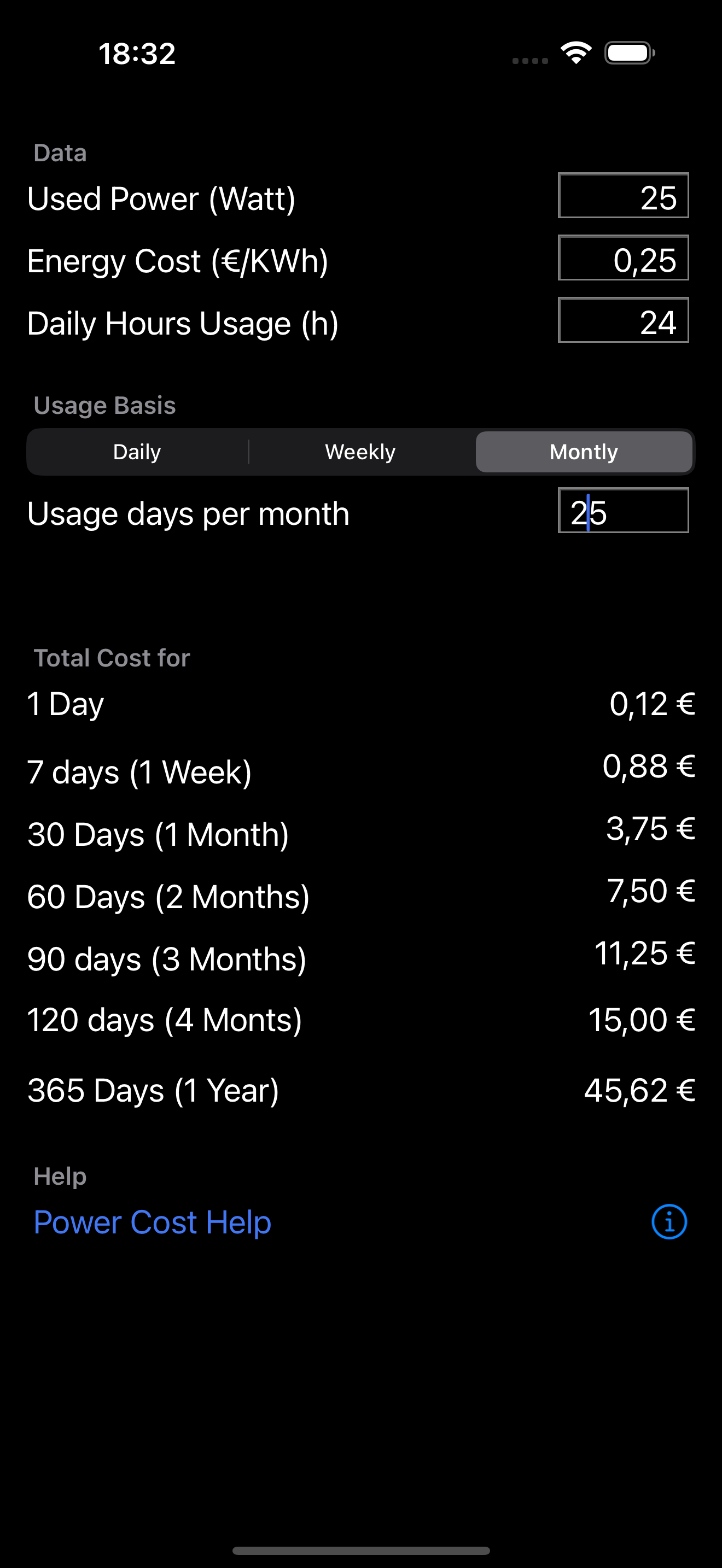 Power Cost screenshot 3