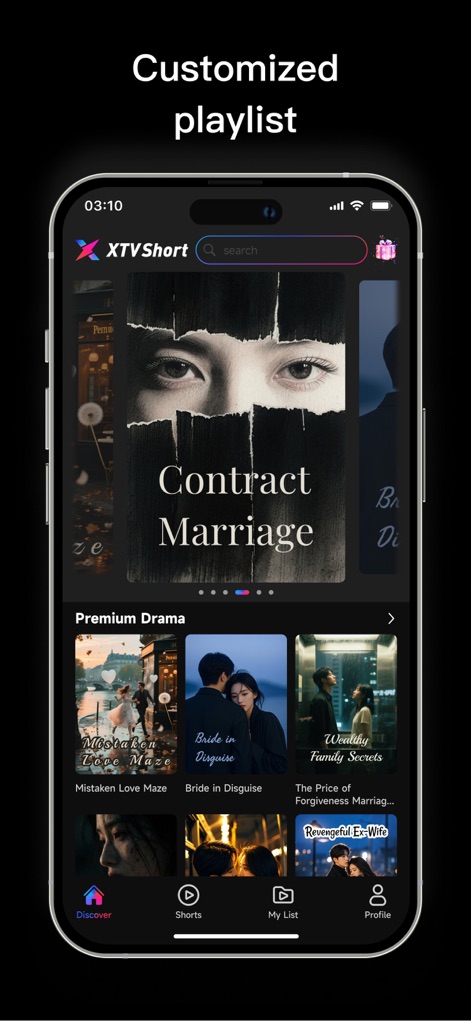 DraGo - The app enables users to curate their viewing with a "Customized playlist" feature and easily access exclusive content within the "Premium Drama" section.