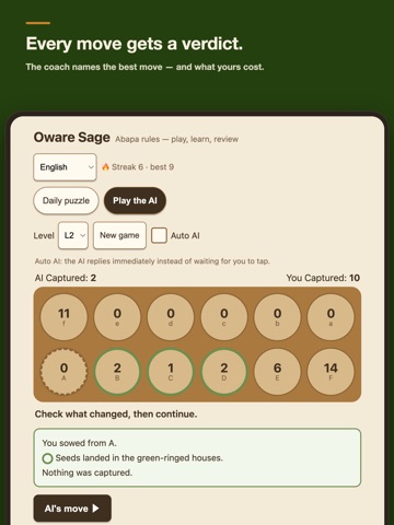 Mancala Oware Coach iPad screenshot