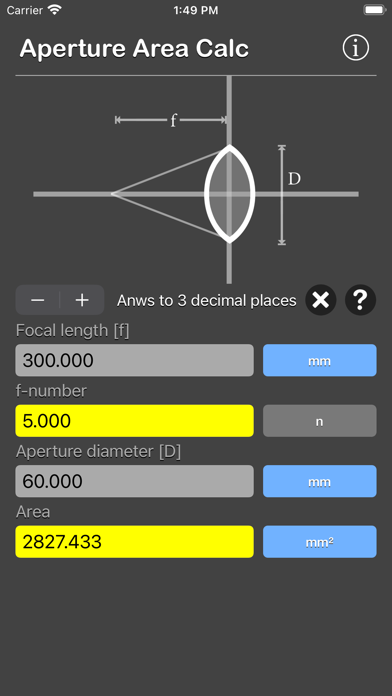 Aperture Area Calculator Screenshot