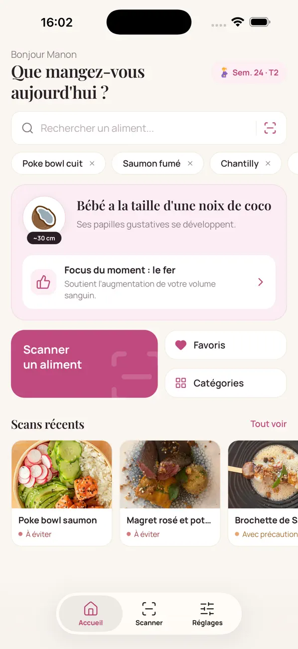 Screenshot #1 pour Melluna · Scan repas grossesse