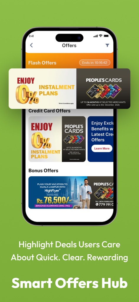 People's Pay - This tool showcases a dynamic "Flash Offers" section with a countdown and appealing "Instalment Plans" for various purchases.