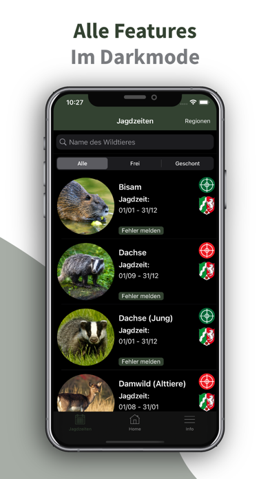 Jagdzeiten App - Hunting Plus iPhone screenshot