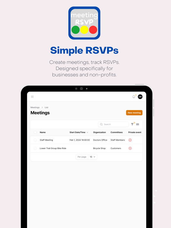 MeetingRSVP iPad screenshot 1 - Productivity app