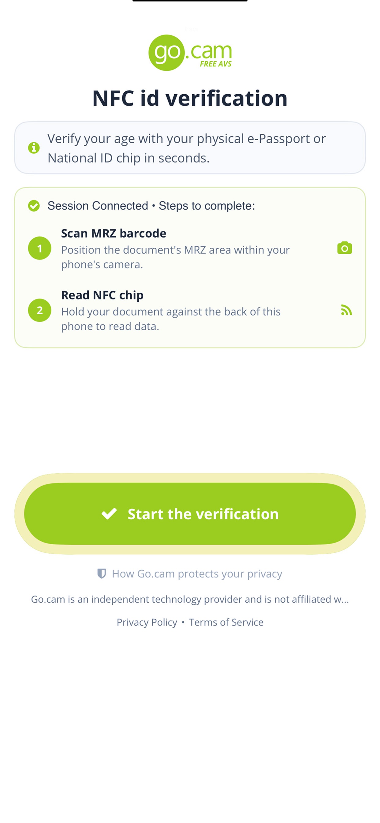 Screenshot 1 of Go.cam NFC id verification