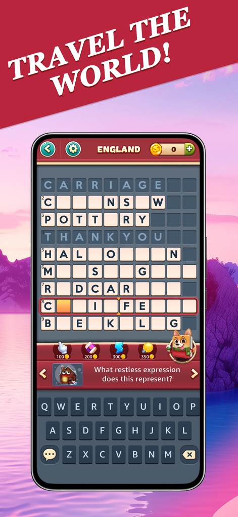 Word Craze - Trivia crosswords - Experience the interactive crossword grid and the convenient on-screen keyboard for seamless puzzle solving.
