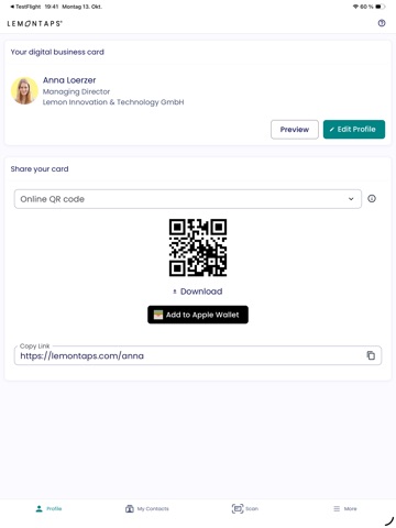 Lemontaps Business Card iPad screenshot