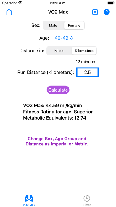 VO2 Max Estimator Screenshot