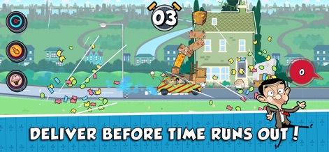 Mr Bean - Special Delivery - Players must manage time carefully, as seen by the rapidly decreasing countdown timer, while attempting to avoid the visual chaos of dropping packages.