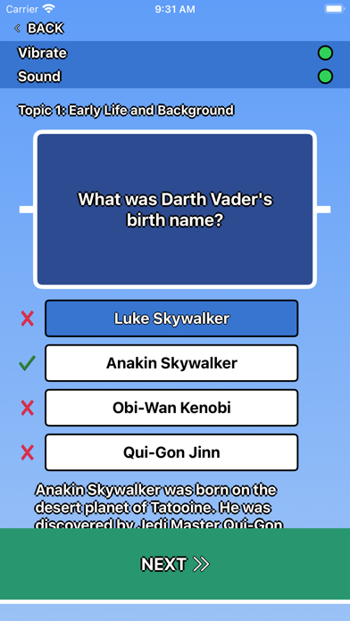 Screenshot 3 of Darth Vader Trivia App