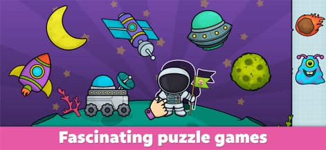 Baby Learning Games ages 2–5 - 이 앱은 우주 비행사와 로켓, 그리고 외계인과 행성 같은 다양한 시각적 요소를 통해 상상력을 자극하는 퍼즐을 제공합니다.