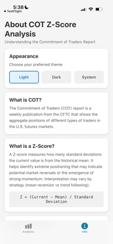 COT Z-score screenshot