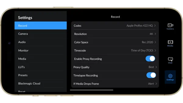 Blackmagic Camera iPhone App Screenshot 8 – Foto & Video