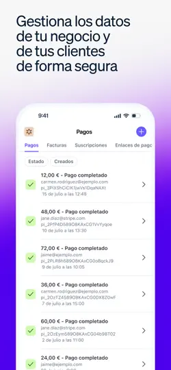 Captura de pantalla de Stripe Dashboard en iPhone 6