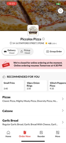 Piccolos Pizza. Screenshot 2 of 4