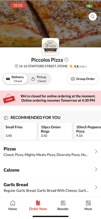 Piccolos Pizza. Screenshot 2 of 4