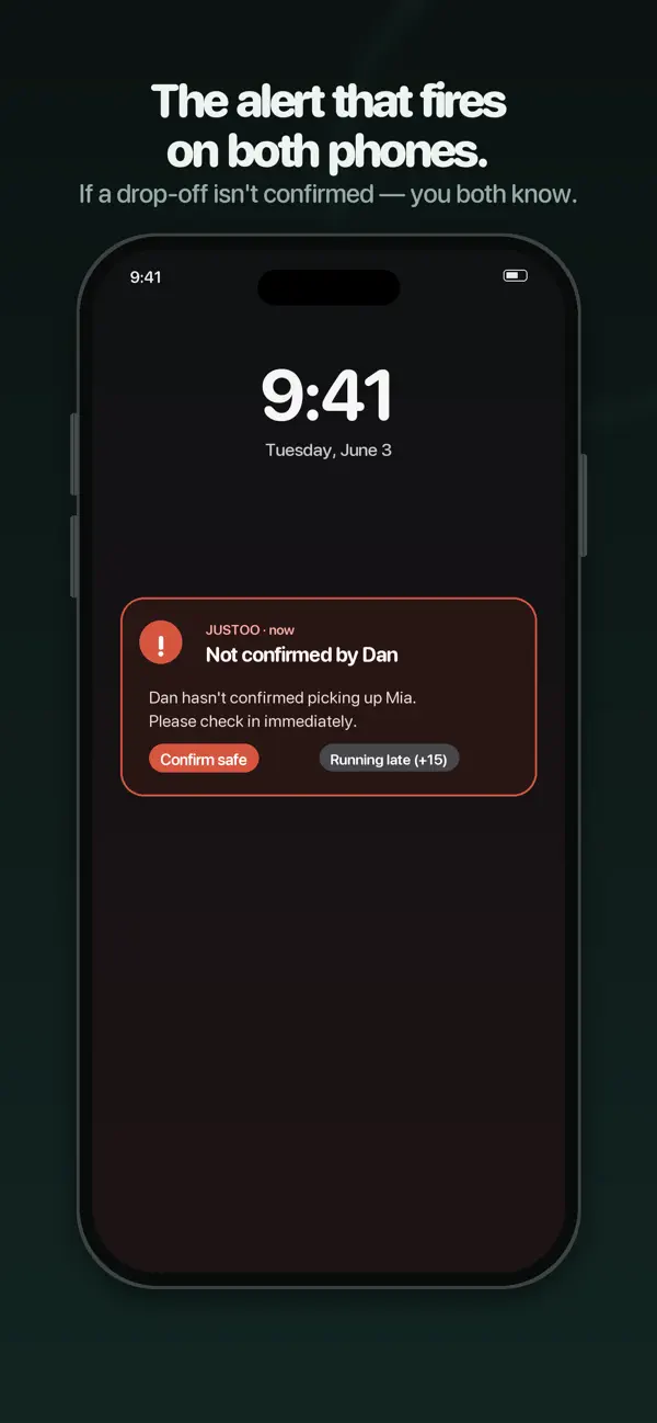 Justoo: Co-Parent Hand-offs iPhone and iPad interface for Who has the kids right now? Both parents always know, from the official App Store gallery