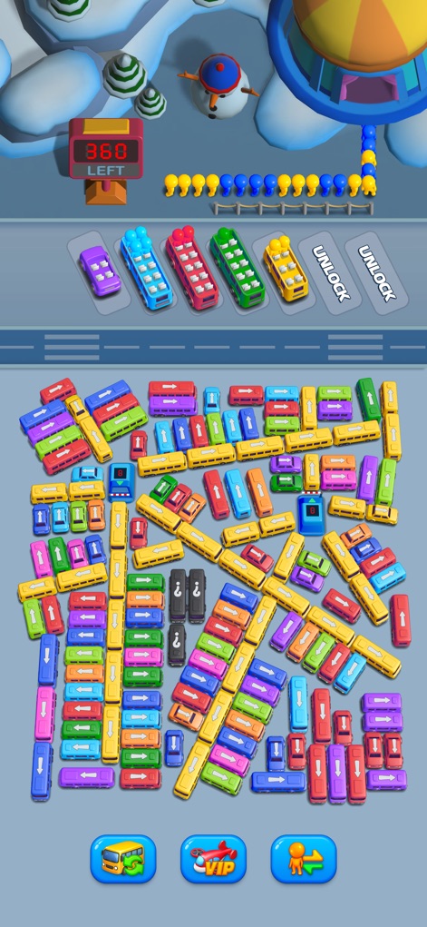 Bus Go - Car Jam,Bus Games - Delve into the intricate puzzle layouts featuring various bus sizes and mysterious "question mark" blocks that add layers of strategic depth.