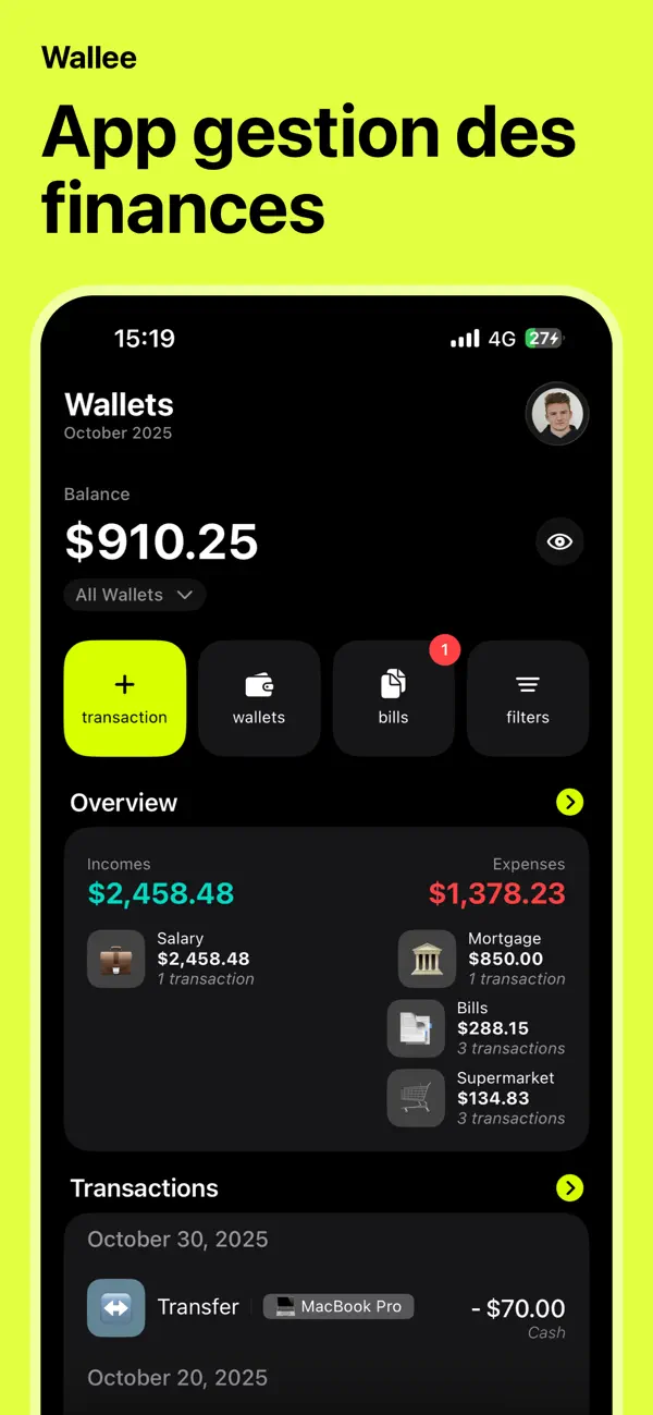 Screenshot #1 pour Wallee - Gestion des dépenses