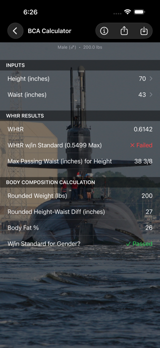 Navy PFA Calc Screenshot 3 of 10