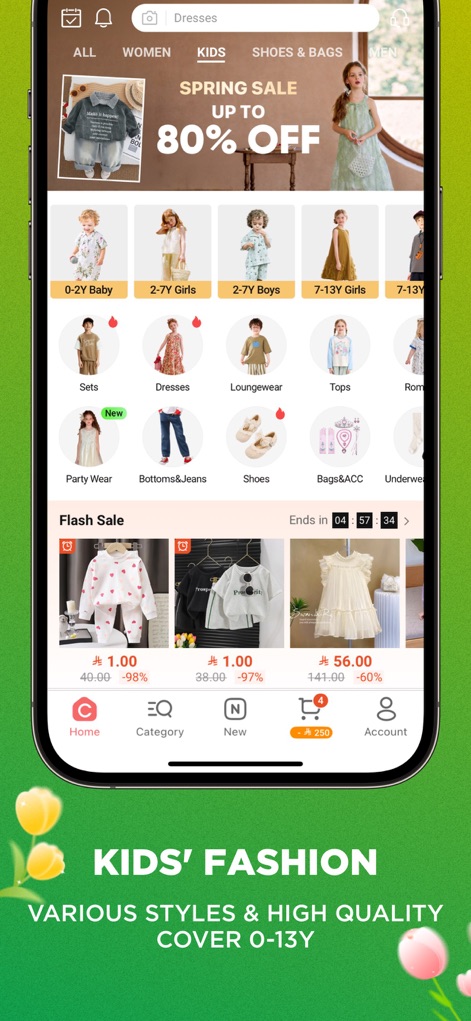 Chicpoint - Fashion shopping - Dedicato alla 'KIDS' FASHION', questo screenshot mette in evidenza la varietà di capi per bambini, suddivisi per fasce d'età come '0-2Y Baby' e '7-13Y Girls' per una scelta mirata.
