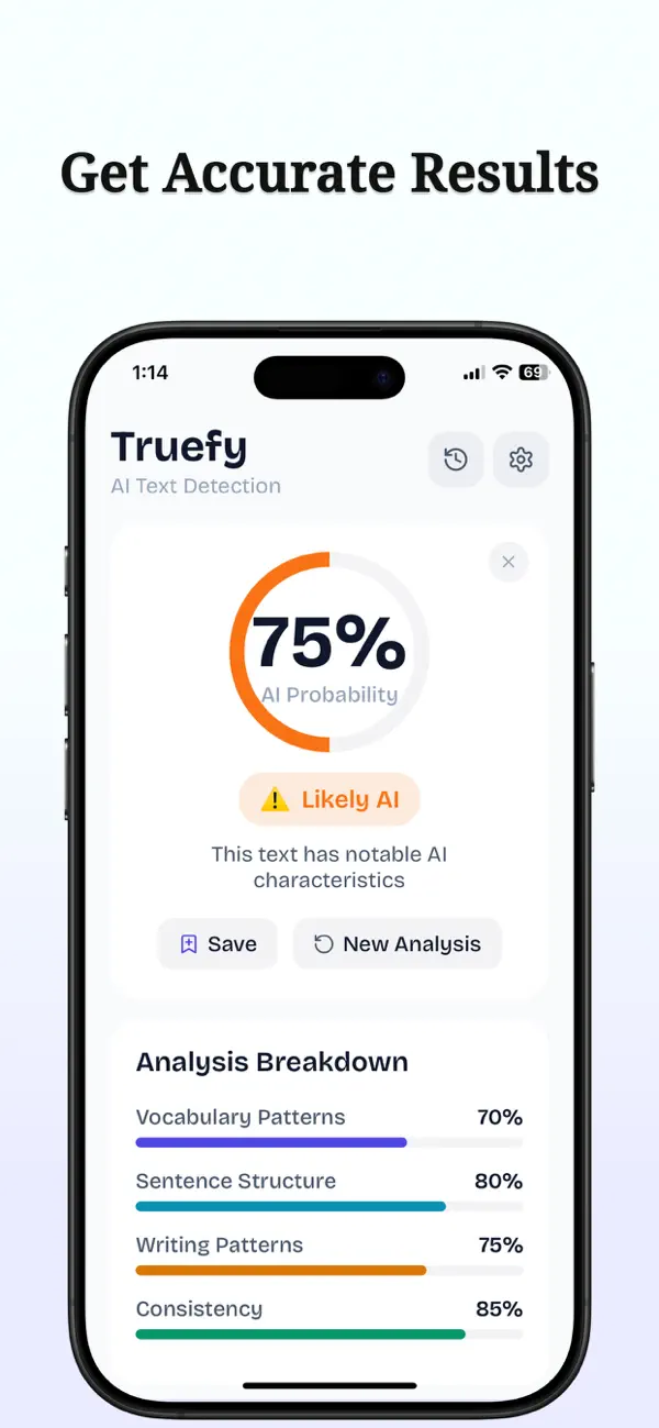 Screenshot #2 pour AI Detector: Truefy
