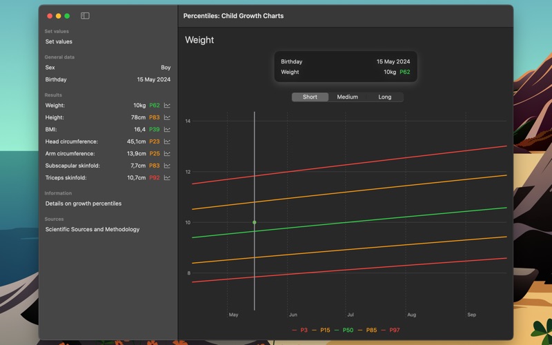Percentiles - Pediatric charts Screenshot