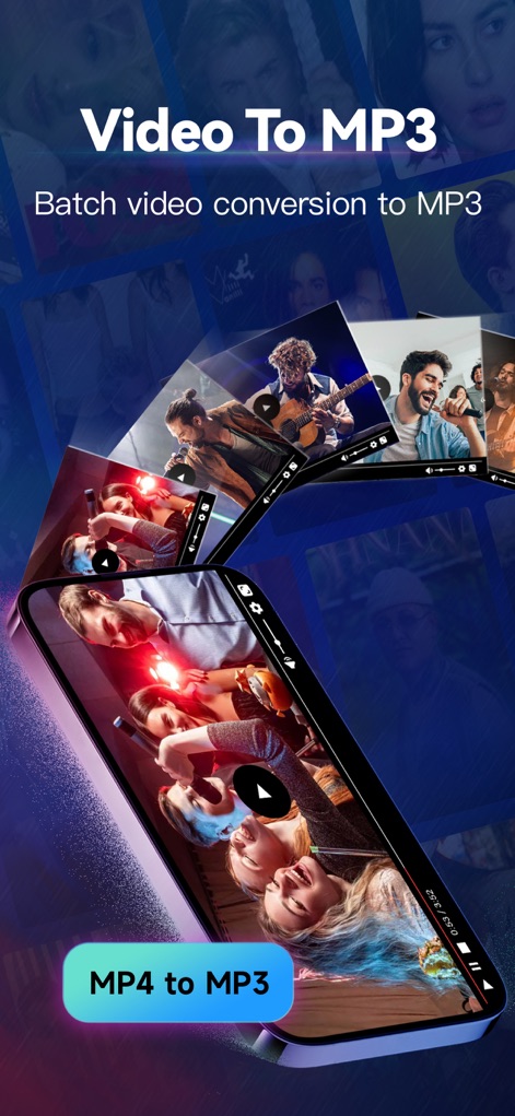 MP3 Converter - Audio Trimmer - This tool simplifies extracting audio from videos, showcasing the conversion of multiple video clips into MP3 files and the dedicated MP4 to MP3 button.